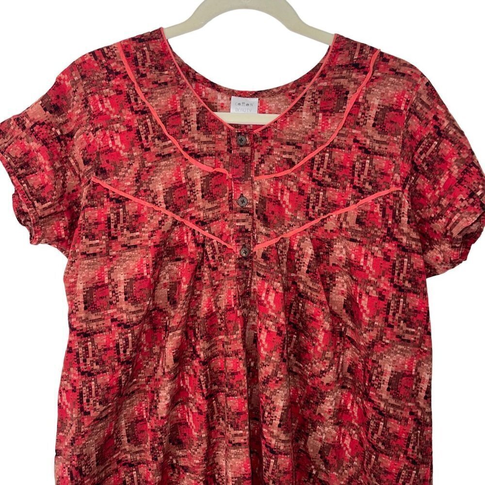Cotton Beauty Vintage Womens Dress Size Large Red Maxi Abstract Print